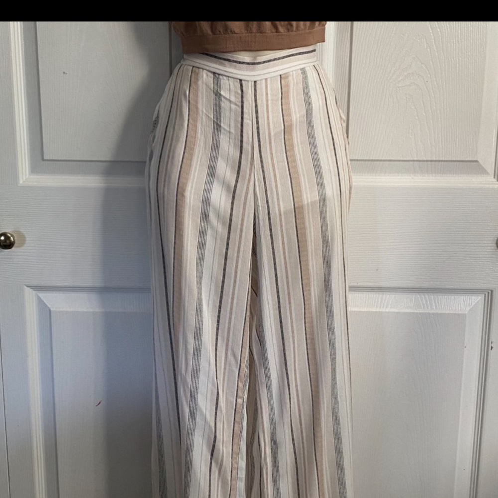 Striped linen lined wide leg pants
